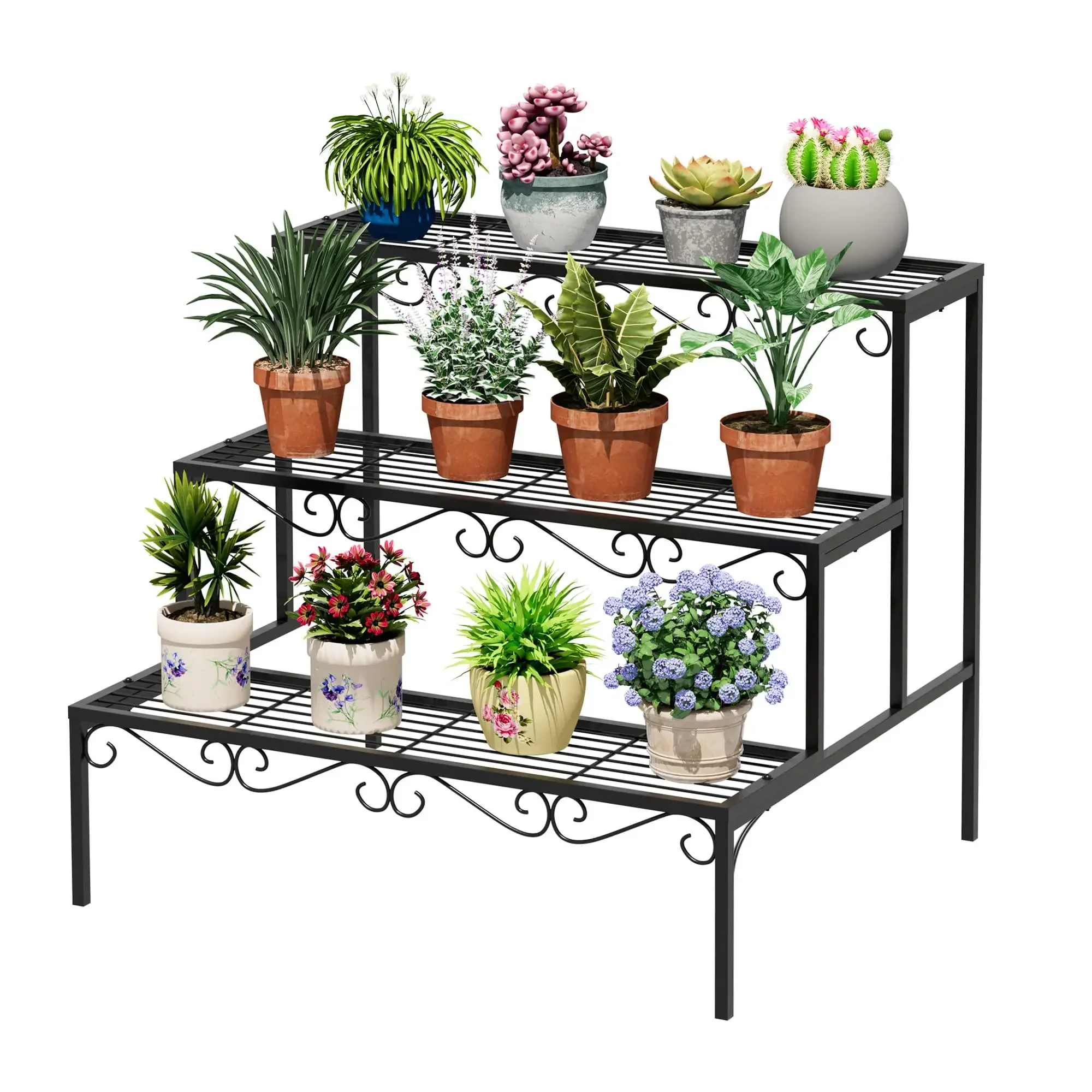 Plant Pot Stand Shelf, 3 Tier Flower Ladder Display Rack, Metal Succulent Plants Storage Holder for Outdoor and Indoor, Black
Plant Pot Stand Shelf, 3 Tier Flower Ladder Display Rack, Metal Succulent Plants Storage Holder for Outdoor and Indoor, Black