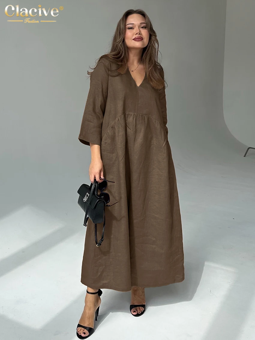 Clacive Fashion Loose Brown Women's Dress 2026 Autumn V-Neck Long Sleeve Ankle Length Dresses Elegant Classic Solid Female Dress
Clacive Fashion Loose Brown Women's Dress 2026 Autumn V-Neck Long Sleeve Ankle Length Dresses Elegant Classic Solid Female Dress