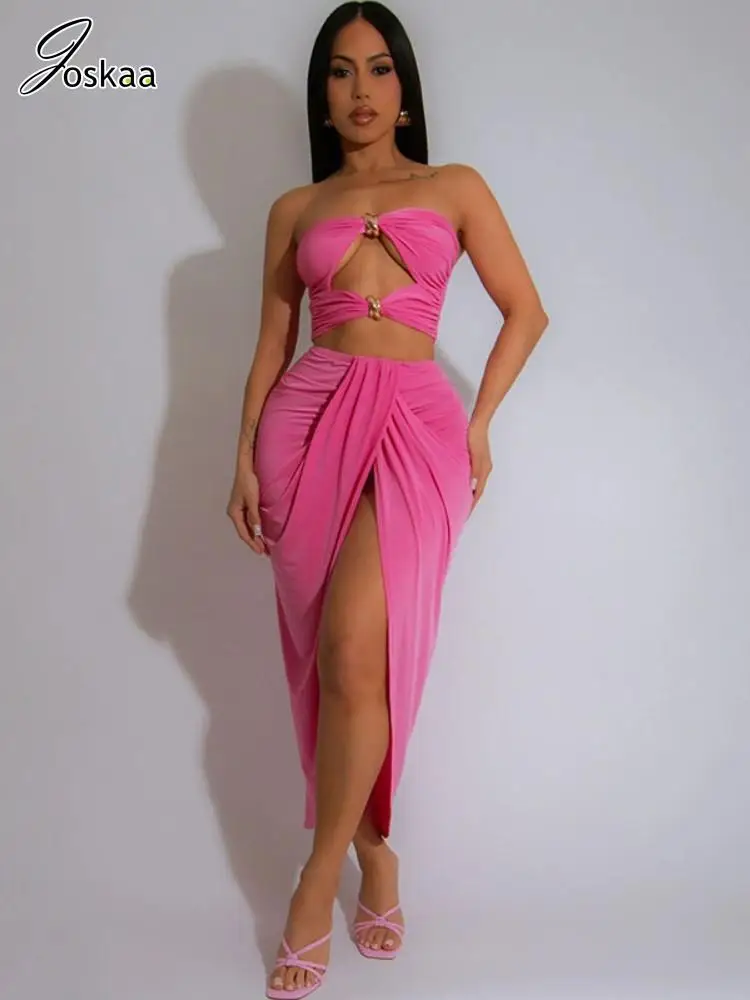 Joskaa 2025 Summer Women 2 Piece Sets Sexy Hollow Ruched Tube Top+High Waist Slit Skirt Matching Holiday Birthday Party Clubwear
Joskaa 2025 Summer Women 2 Piece Sets Sexy Hollow Ruched Tube Top+High Waist Slit Skirt Matching Holiday Birthday Party Clubwear