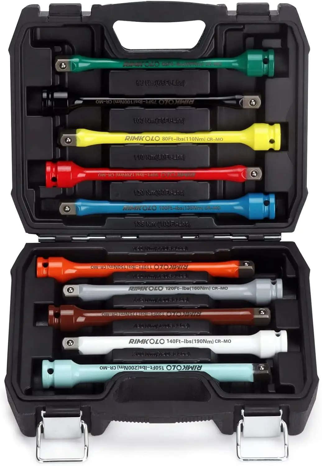 1/2" Drive Torque Limiting Extension Bar Set, 10-Piece Impact Torque Sticks (65-150 Ft-Lbs) for Lug Nuts
1/2" Drive Torque Limiting Extension Bar Set, 10-Piece Impact Torque Sticks (65-150 Ft-Lbs) for Lug Nuts