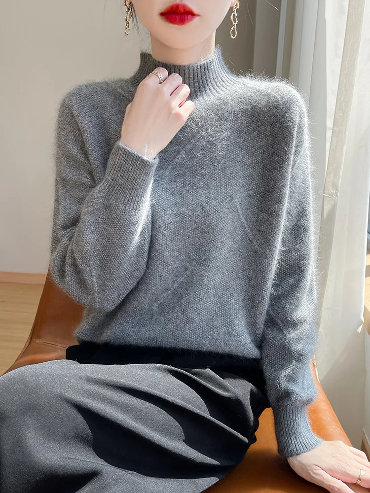 Autumn Winter 100% Merino Wool Sweater Women Mock Neck Jacquard Pullover Thicken Knitwear Cashmere Solid Regular Fit Clothes Top
Autumn Winter 100% Merino Wool Sweater Women Mock Neck Jacquard Pullover Thicken Knitwear Cashmere Solid Regular Fit Clothes Top