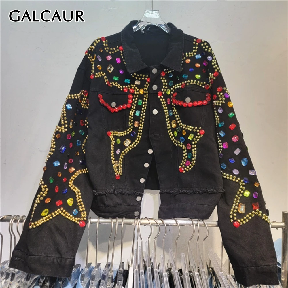 GALCAUR Black Patchwork Diamond Retro Female Jacket Lapel Long Sleeve Short Irregular Loose Women's Denim Jackets Summer Style
GALCAUR Black Patchwork Diamond Retro Female Jacket Lapel Long Sleeve Short Irregular Loose Women's Denim Jackets Summer Style