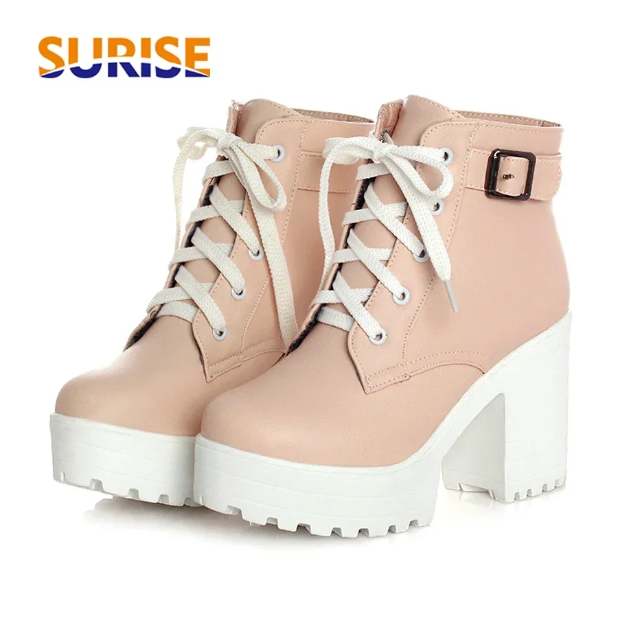British Buckle Platform Ankle Boots Women High Thick Heels Pink Black White Dress Party Office Lady Fashion Lace Up Short Boots
British Buckle Platform Ankle Boots Women High Thick Heels Pink Black White Dress Party Office Lady Fashion Lace Up Short Boots