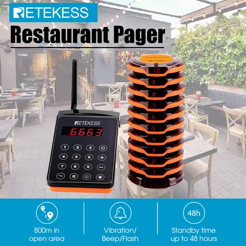 Retekess TD156 Restaurant Pager Wireless Calling System Bell Vibrator Coaster Buzzer Out of Range Alarm Waterproof For Cafe