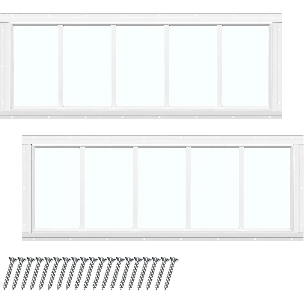 2 Pack 10'' x 29'' White Flush Mount Shed Transom Window with Tempered Glass Household Windows for Chicken Coop Sheds Barns
2 Pack 10'' x 29'' White Flush Mount Shed Transom Window with Tempered Glass Household Windows for Chicken Coop Sheds Barns