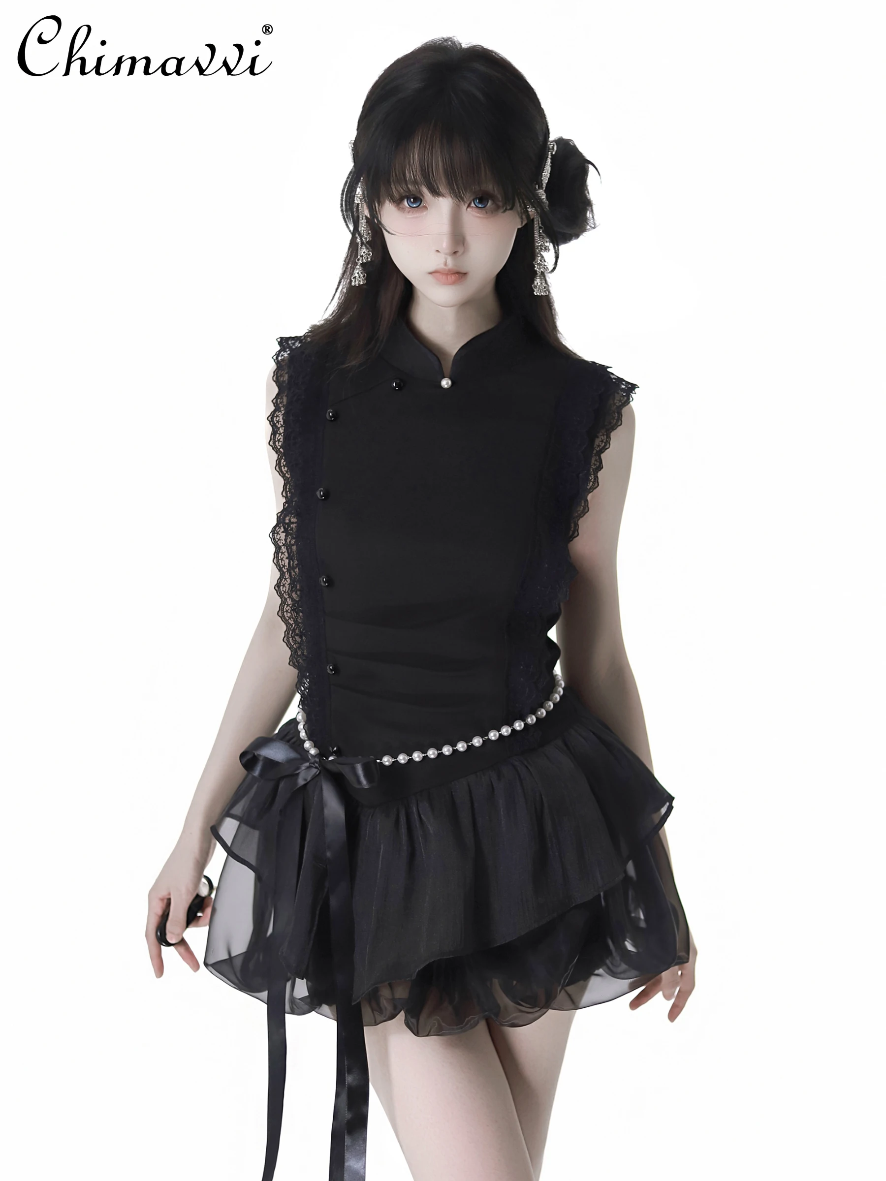 Sweet Girl Lotus Leaf Edge Pearl Chinese Style Split Suit Dress Goth High Waist Sleeveless Tutu Dress Women 2025 Summer New
Sweet Girl Lotus Leaf Edge Pearl Chinese Style Split Suit Dress Goth High Waist Sleeveless Tutu Dress Women 2025 Summer New