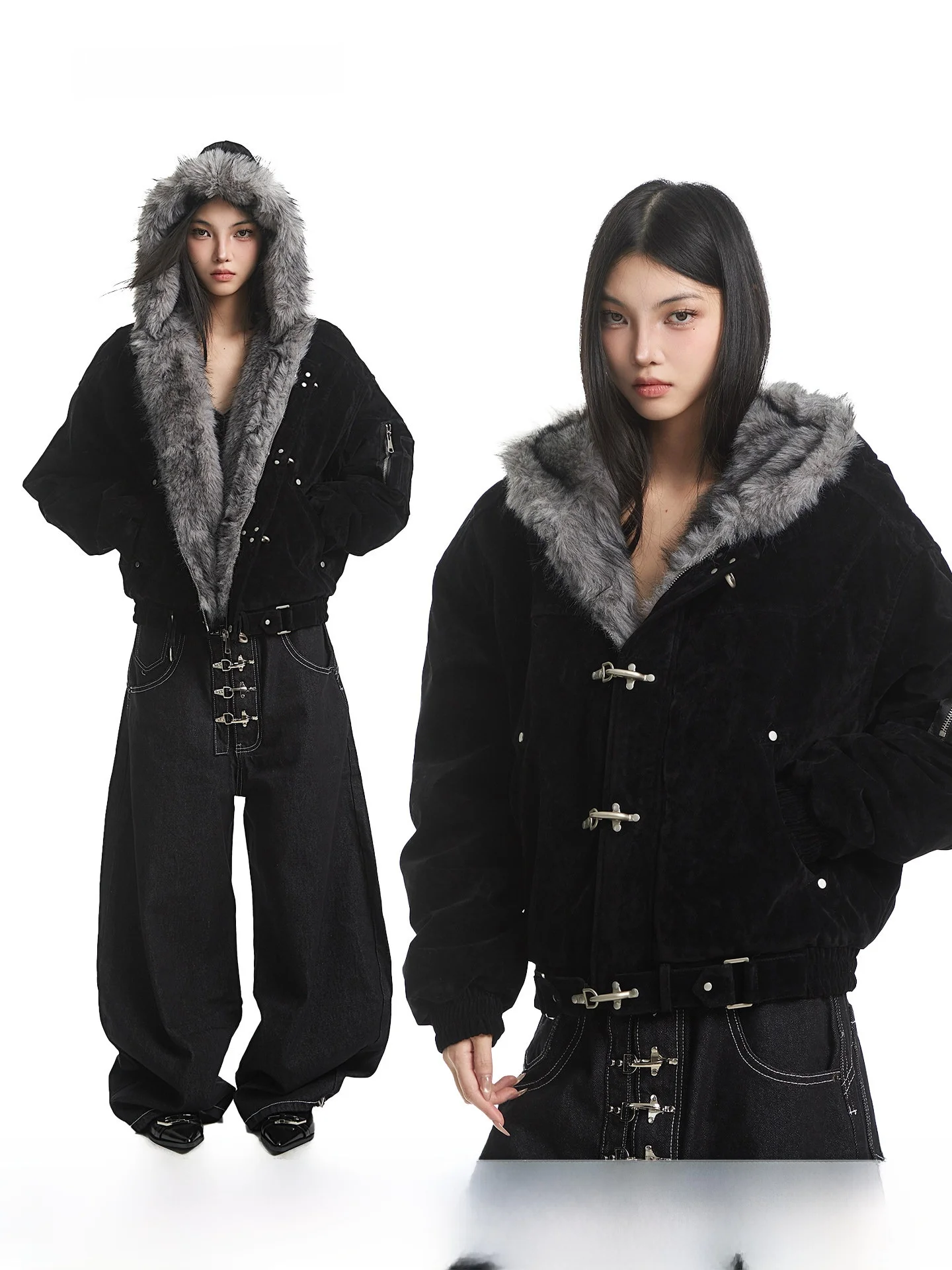 Uncmhisex Retro Bla Fur Collar Hooded Cotton Jaet Women's Winter Loose Airplane Button Long Sve Coat Zipper Closure
Uncmhisex Retro Bla Fur Collar Hooded Cotton Jaet Women's Winter Loose Airplane Button Long Sve Coat Zipper Closure