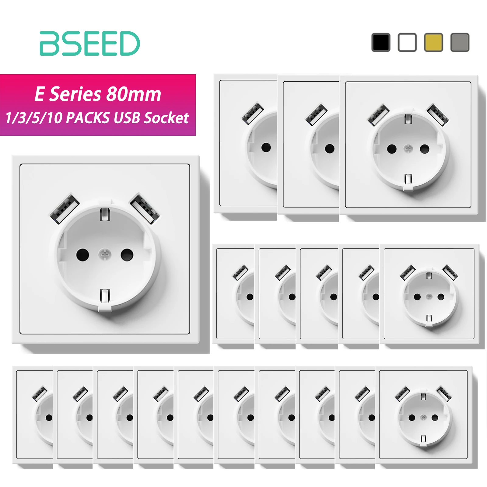 BSEED E Series 10 Bulk Set Single Wall Power Socket With USB Electrical Outlets White Black Plastic Frame Wall Plugs for Home
BSEED E Series 10 Bulk Set Single Wall Power Socket With USB Electrical Outlets White Black Plastic Frame Wall Plugs for Home