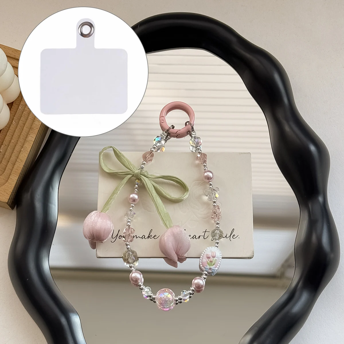 A1153 30cm Tulip Bow Pendant Phone Lanyard Crystal Pearl Beaded Phone Charm Wrist Strap with Removable Blank White Card - Pink
A1153 30cm Tulip Bow Pendant Phone Lanyard Crystal Pearl Beaded Phone Charm Wrist Strap with Removable Blank White Card - Pink