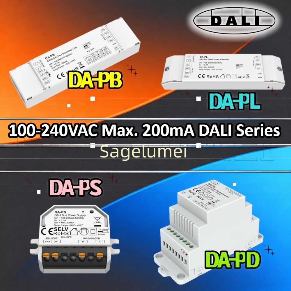 DA-PL DA-PD DA-PS Skydance 100-240V AC 200mA DALI Broadcast Unit DA-PB(DT6/DT8) DALI Bus Power Supply & Repeater DALI Signals
DA-PL DA-PD DA-PS Skydance 100-240V AC 200mA DALI Broadcast Unit DA-PB(DT6/DT8) DALI Bus Power Supply & Repeater DALI Signals