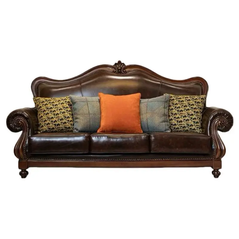 Solid wood sofa, leather first layer cowhide luxury villa retro European living room
Solid wood sofa, leather first layer cowhide luxury villa retro European living room