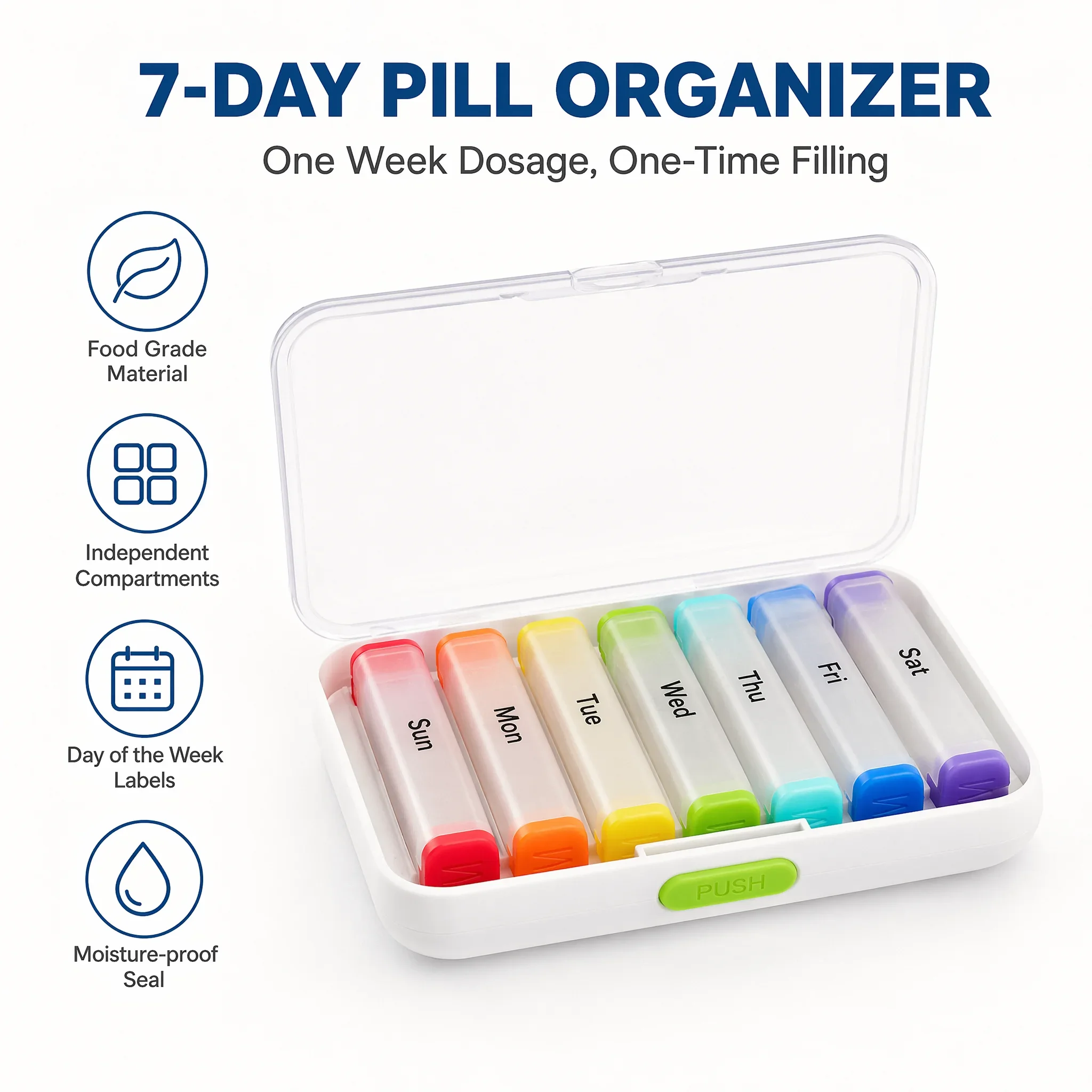 1 Set 7 Days Weekly Pill Case Pillbox Medicine Tablet Box Portable Travel Drugs Storage Organizer Secret Compartments Pill Box
1 Set 7 Days Weekly Pill Case Pillbox Medicine Tablet Box Portable Travel Drugs Storage Organizer Secret Compartments Pill Box