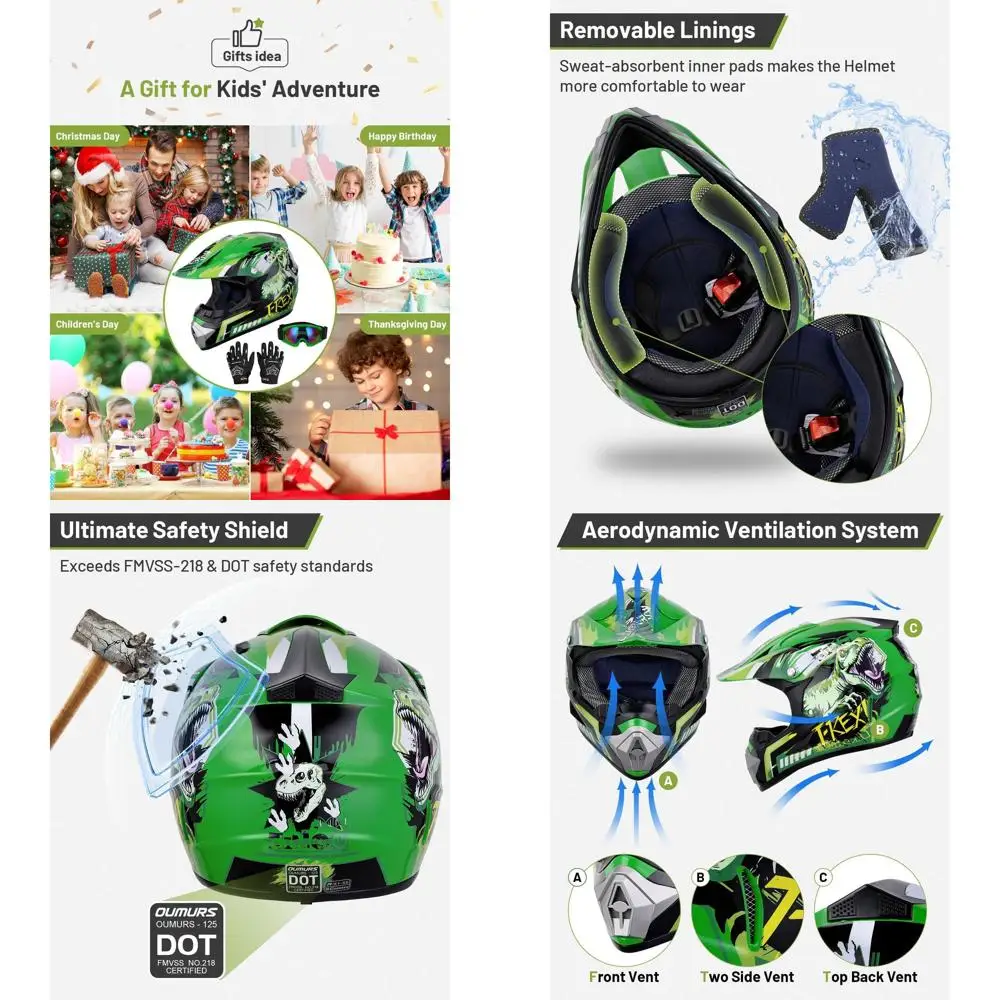 Youth Dirt Bike Helmet with Goggles & Gloves, Suitable for 5-14 Years, Unisex ATV Helmets, Ideal for Motocross, BMX, MX, UTV, Of
Youth Dirt Bike Helmet with Goggles & Gloves, Suitable for 5-14 Years, Unisex ATV Helmets, Ideal for Motocross, BMX, MX, UTV, Of