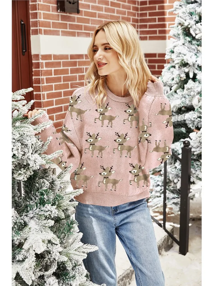 2025 Autumn And Winter New Women's Clothing Deer Jacquard Red Christmas Sweater Loose Cute Long-sleeved Pullover Knitted Sweater
2025 Autumn And Winter New Women's Clothing Deer Jacquard Red Christmas Sweater Loose Cute Long-sleeved Pullover Knitted Sweater