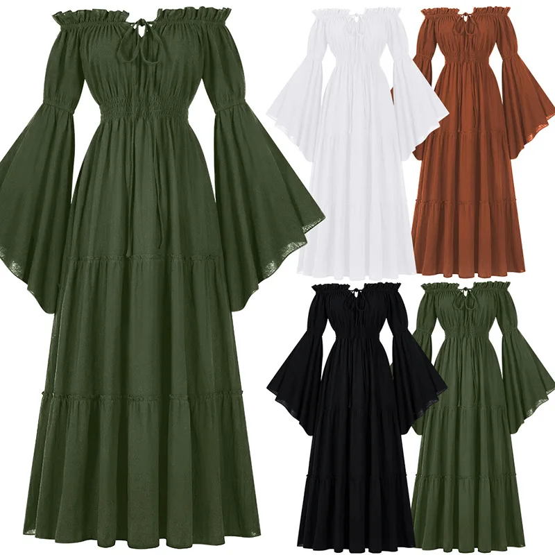 Halloween Medieval Retro Court Laced Waist Bell Sleeve Women's Dress One Shoulder Victoria Style Polyester Material Gown
Halloween Medieval Retro Court Laced Waist Bell Sleeve Women's Dress One Shoulder Victoria Style Polyester Material Gown