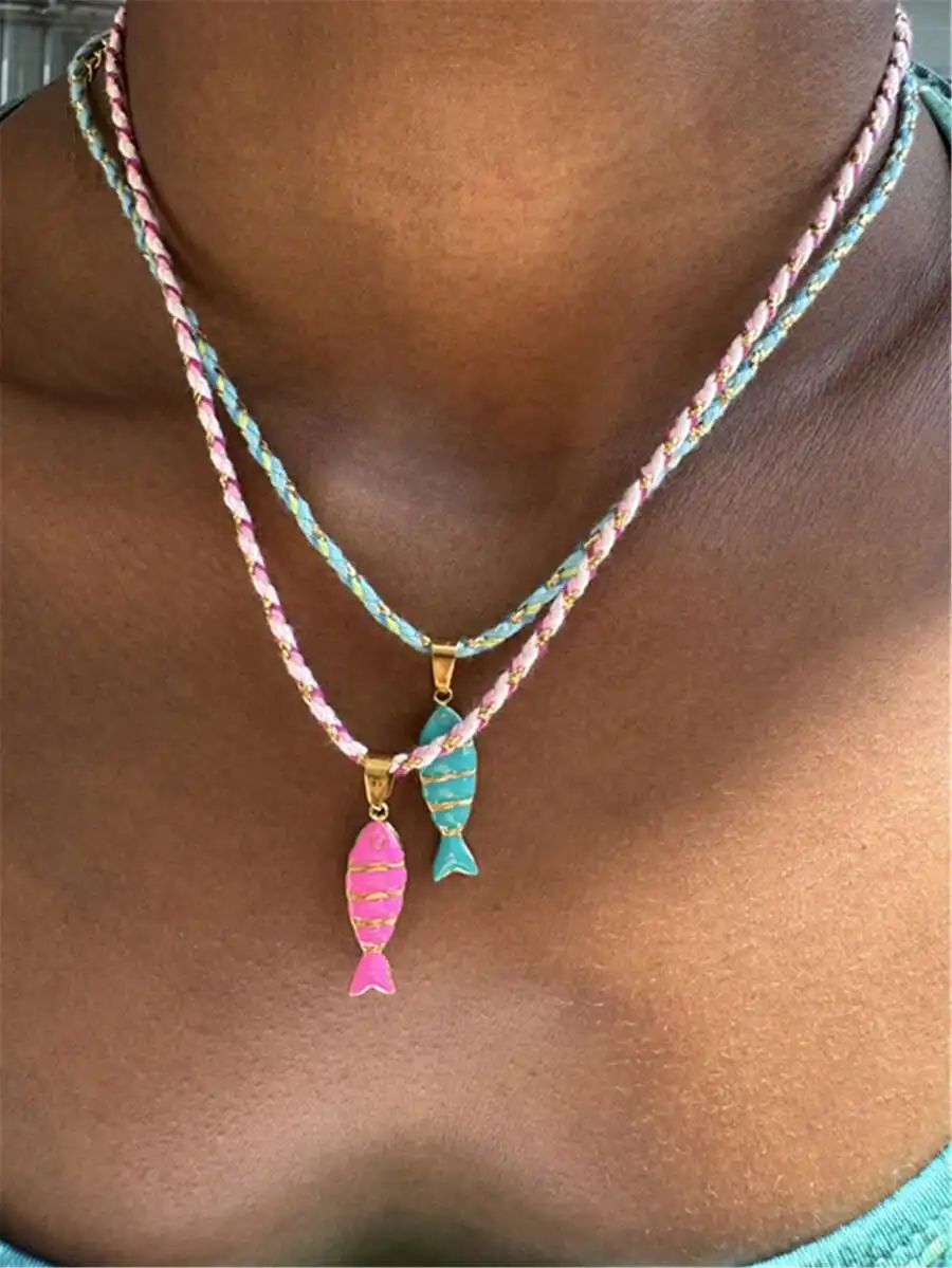 Colorful Fish Pendant Necklace With Braided Rope Chain For Women Fashion Jewelry
Colorful Fish Pendant Necklace With Braided Rope Chain For Women Fashion Jewelry
