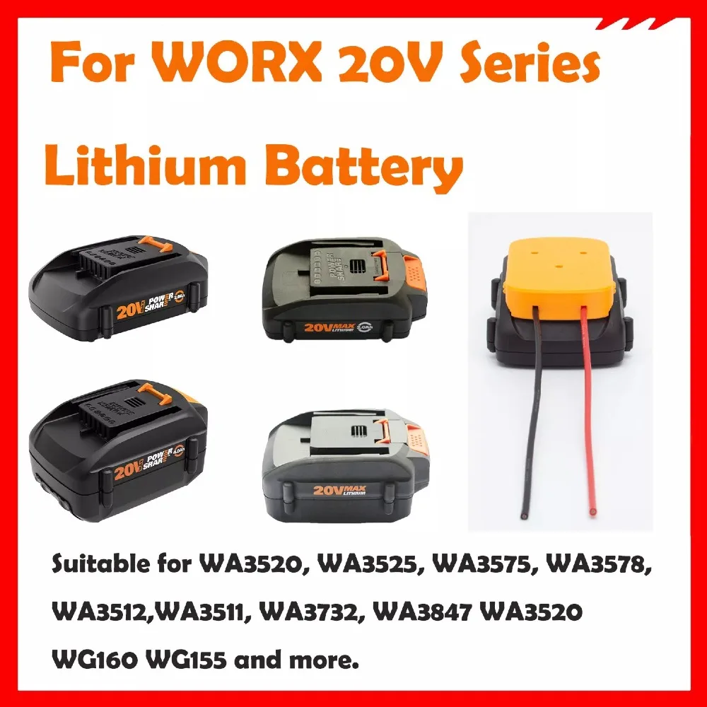 DIY Battery Adapter for WORX 20V Lithium Battery Dock Power Connector 12 Gauge Robotics or Power Wheels Upgrade(NO Battery)
DIY Battery Adapter for WORX 20V Lithium Battery Dock Power Connector 12 Gauge Robotics or Power Wheels Upgrade(NO Battery)