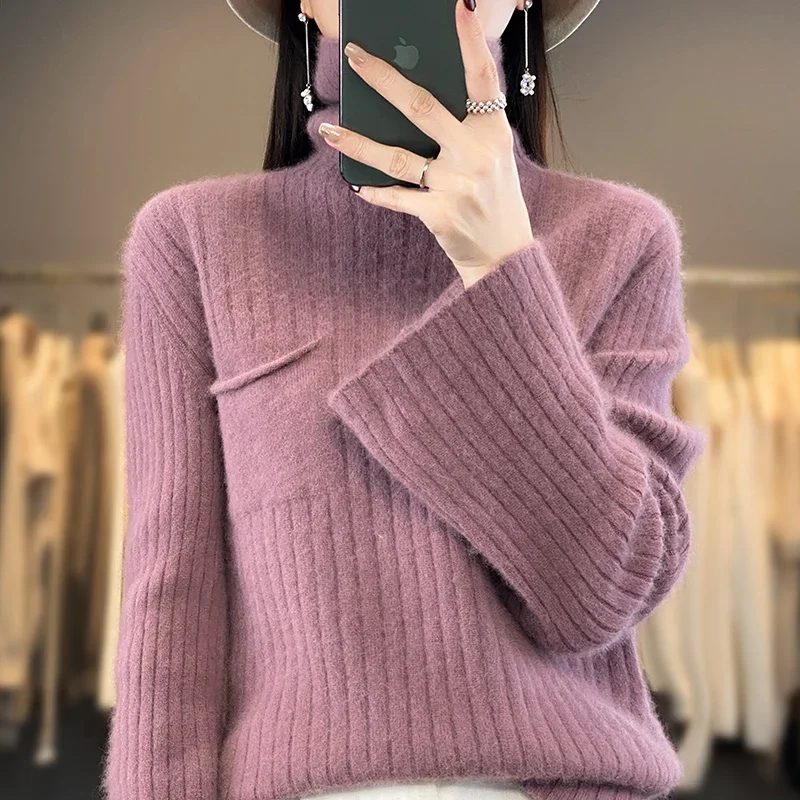 Women's Thick Cashmere Sweater High Neck Pullover Warm Loose, Trumpet Sleeve, Knitted Base Sweater, Jacket Tops, Autumn, Winter
Women's Thick Cashmere Sweater High Neck Pullover Warm Loose, Trumpet Sleeve, Knitted Base Sweater, Jacket Tops, Autumn, Winter