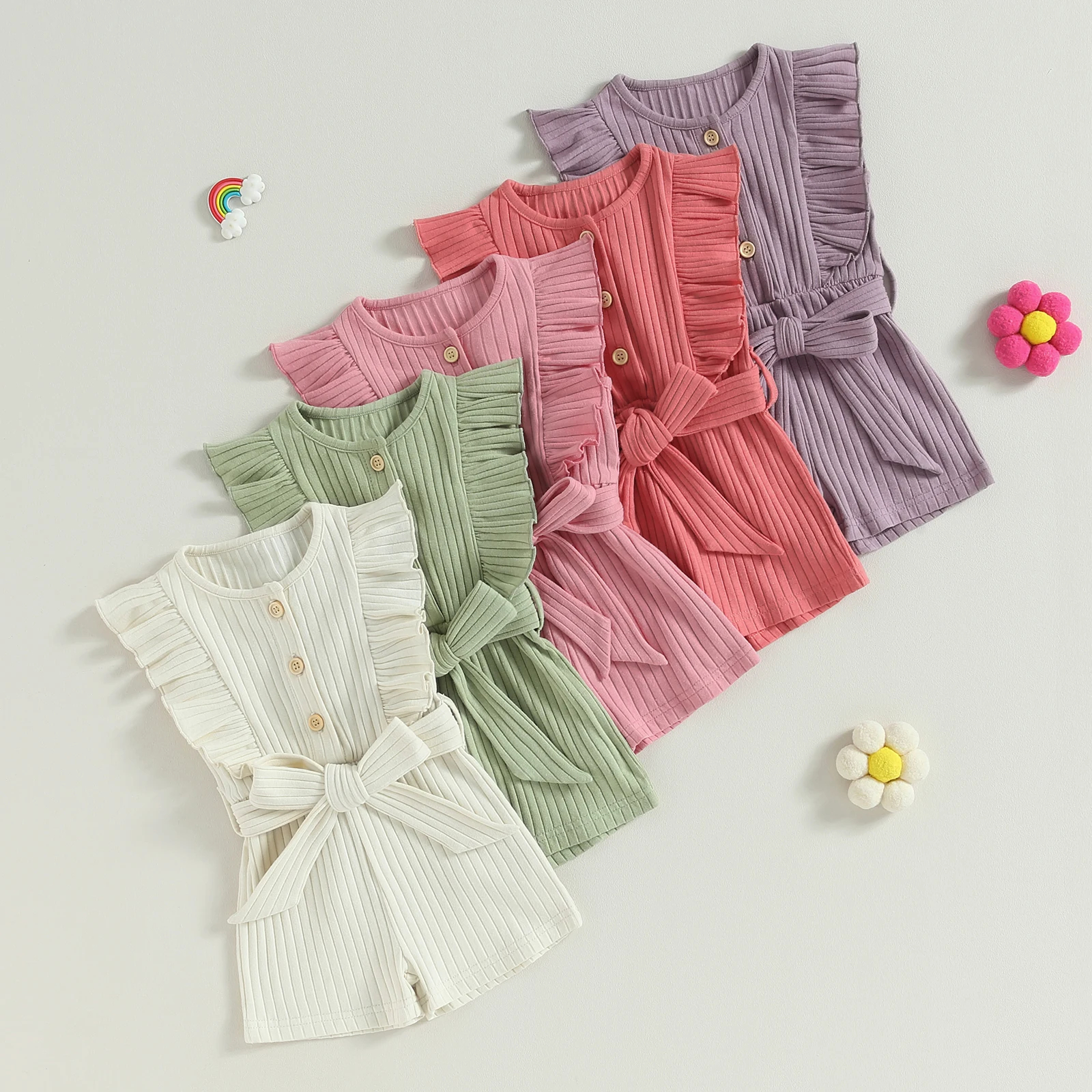 Infant Baby Girl Summer Jumpsuit Solid Color Chic Ruffled Sleeveless Round Neck Button Romper Shorts with Belt for Casual Daily
Infant Baby Girl Summer Jumpsuit Solid Color Chic Ruffled Sleeveless Round Neck Button Romper Shorts with Belt for Casual Daily