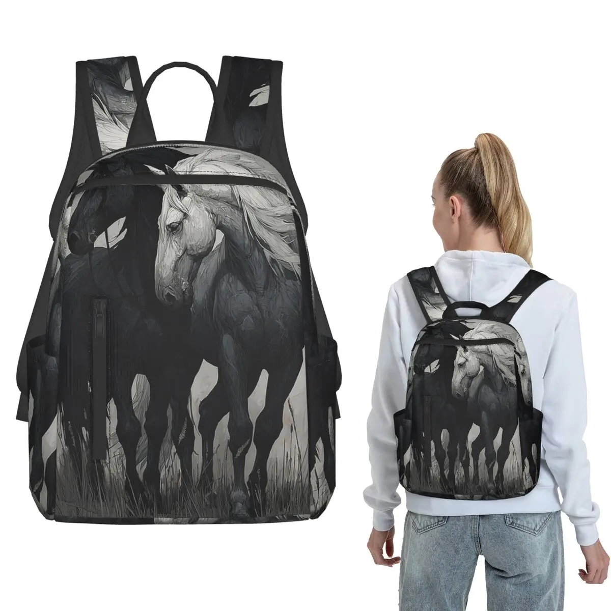 White Horse And Black Horse Running Backpack Daypack Boys Girls BookBag School Bag Shoulder Bags for Men Women
White Horse And Black Horse Running Backpack Daypack Boys Girls BookBag School Bag Shoulder Bags for Men Women