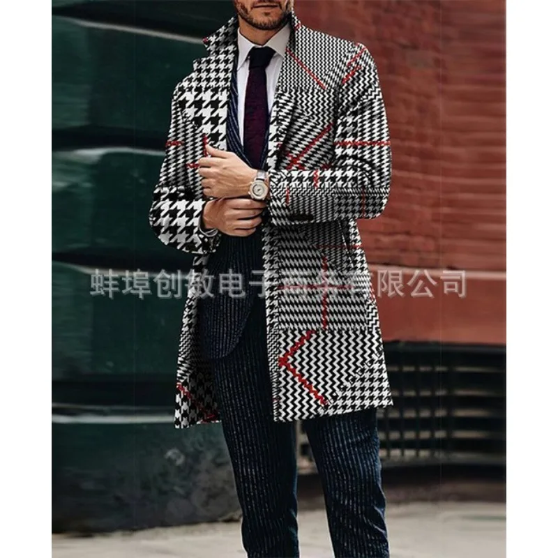 Мужское шерстяное пальто в клетку средней длины с воротником-стойкой, повседневное
Мужское шерстяное пальто в клетку средней длины с воротником-стойкой, повседневное