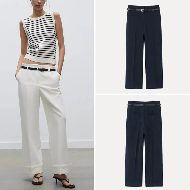 Simple Sle Women's Long Pants Summer 2025 Belted Cuffed Hem Straight Leg Casual Trousers Polyester Fiber l Waist
Simple Sle Women's Long Pants Summer 2025 Belted Cuffed Hem Straight Leg Casual Trousers Polyester Fiber l Waist