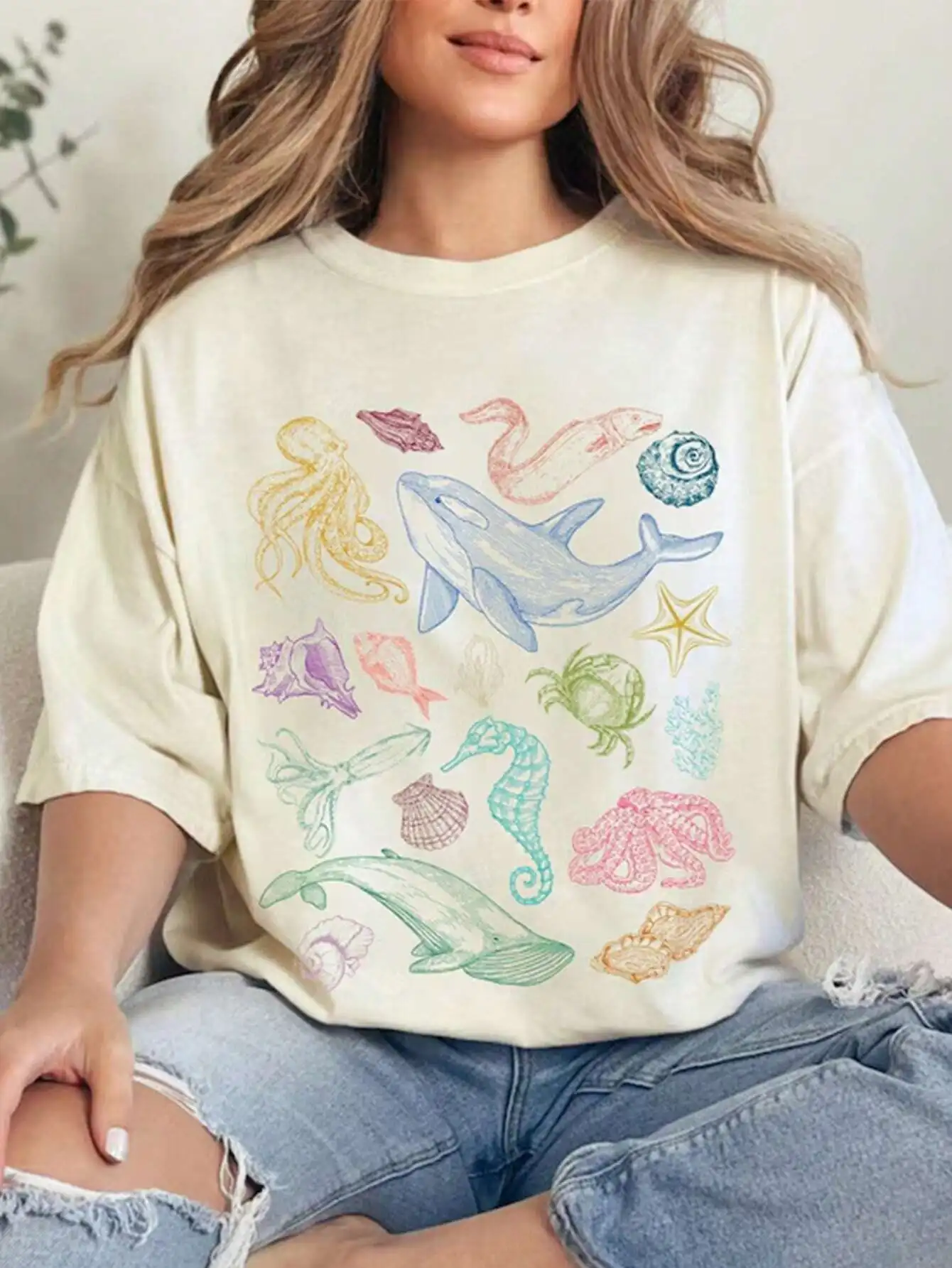 INAWLY Women's Summer Ocean Life Round Neck Printed T-Shirt Graphic Tees Women Tops
INAWLY Women's Summer Ocean Life Round Neck Printed T-Shirt Graphic Tees Women Tops