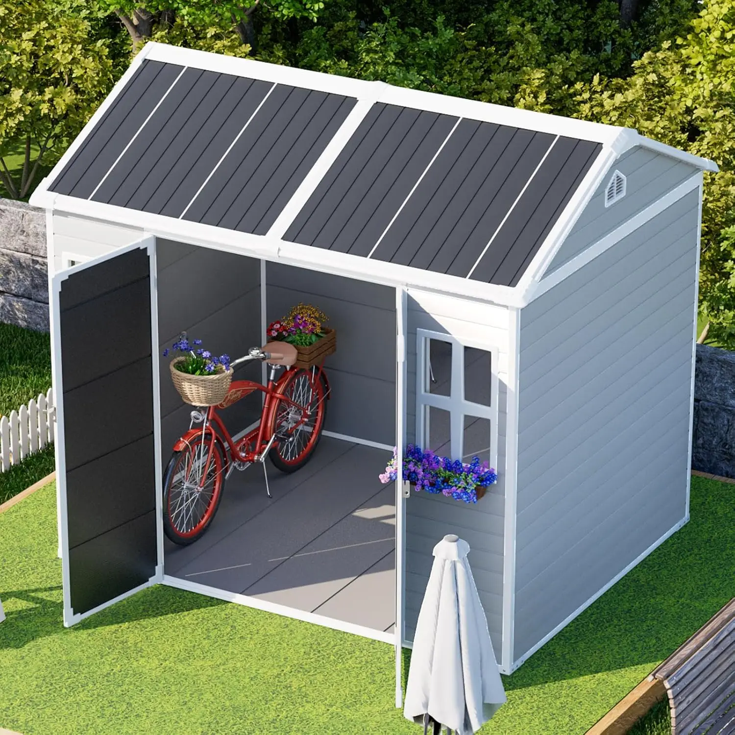 8x6 Shed Plastic Outdoor Storage with Floor Included, Waterproof Lockable Garden Shed Resin Tool Shed Cabinet
8x6 Shed Plastic Outdoor Storage with Floor Included, Waterproof Lockable Garden Shed Resin Tool Shed Cabinet