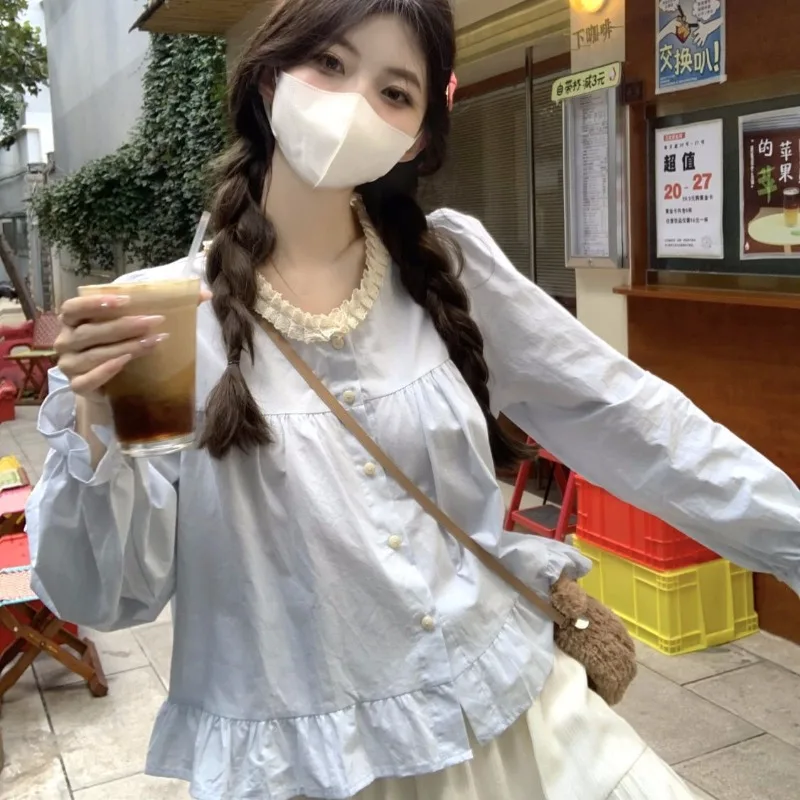 Ruffle Women Shirts Elegant Korean Style Female Top Long Sleeve Lace Shirts White Solid Spring Ladies Button Fashion Blouse New
Ruffle Women Shirts Elegant Korean Style Female Top Long Sleeve Lace Shirts White Solid Spring Ladies Button Fashion Blouse New