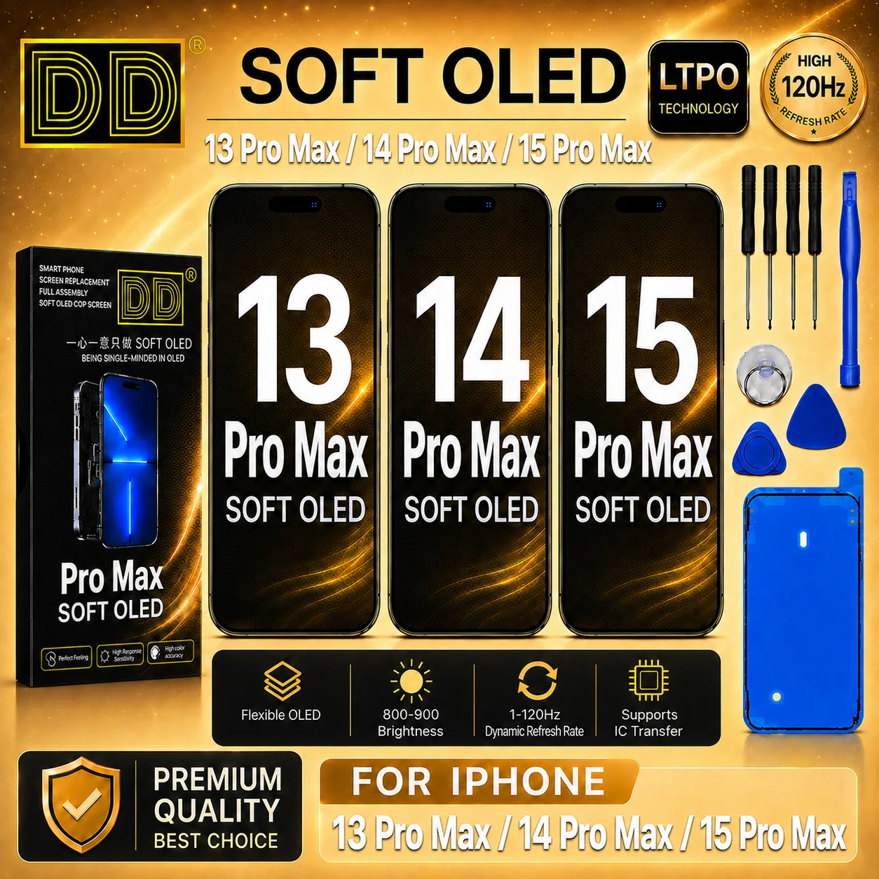 Soft OLED Screen Assembly For iPhone 13 14 15 Pro Max DD Brand Digitizer Display Replacement
Soft OLED Screen Assembly For iPhone 13 14 15 Pro Max DD Brand Digitizer Display Replacement