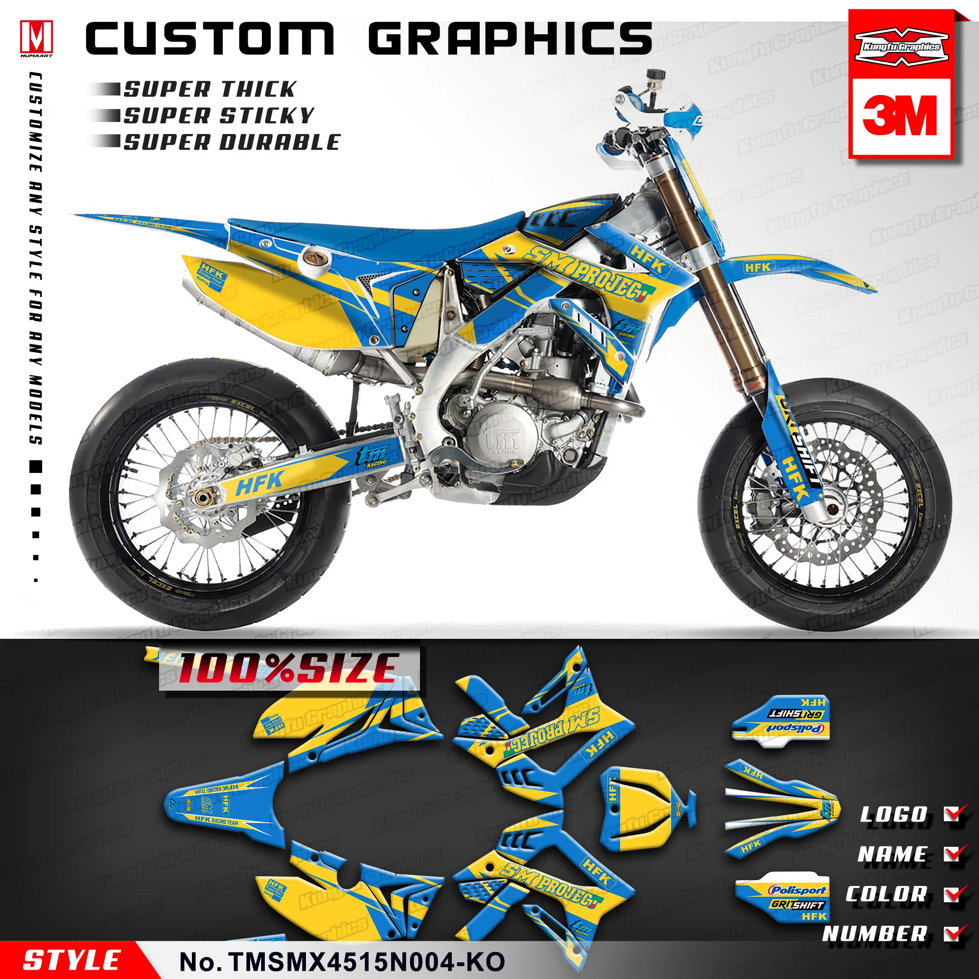 KUNGFU GRAPHICS Waterproof Sticker Custom Deco Wrap Kit for TM Racing SMX 450 2015 2016 2017 2018 2019 2020 2021, Blue Yellow
KUNGFU GRAPHICS Waterproof Sticker Custom Deco Wrap Kit for TM Racing SMX 450 2015 2016 2017 2018 2019 2020 2021, Blue Yellow