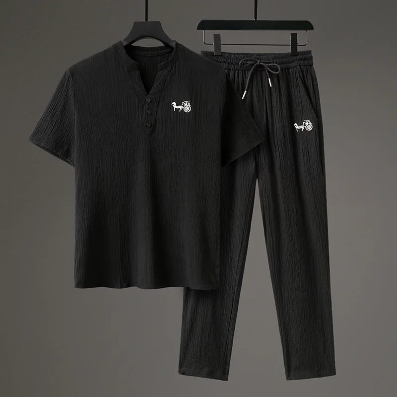 Summer Chinese Style Thin Two-Piece Suit Men Clothing Tai Chi Kung Fu Short Sleeve T-Shirt Casual Pants Plus Size Tang Suit
Summer Chinese Style Thin Two-Piece Suit Men Clothing Tai Chi Kung Fu Short Sleeve T-Shirt Casual Pants Plus Size Tang Suit