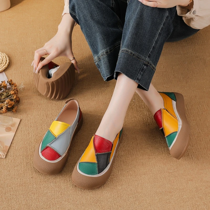 Women's Loafers Shoe Anti-slip Color-block Casual Women Leather Shoes Plus Size Genuine Leather Spring and Autumn female Shoes
Women's Loafers Shoe Anti-slip Color-block Casual Women Leather Shoes Plus Size Genuine Leather Spring and Autumn female Shoes