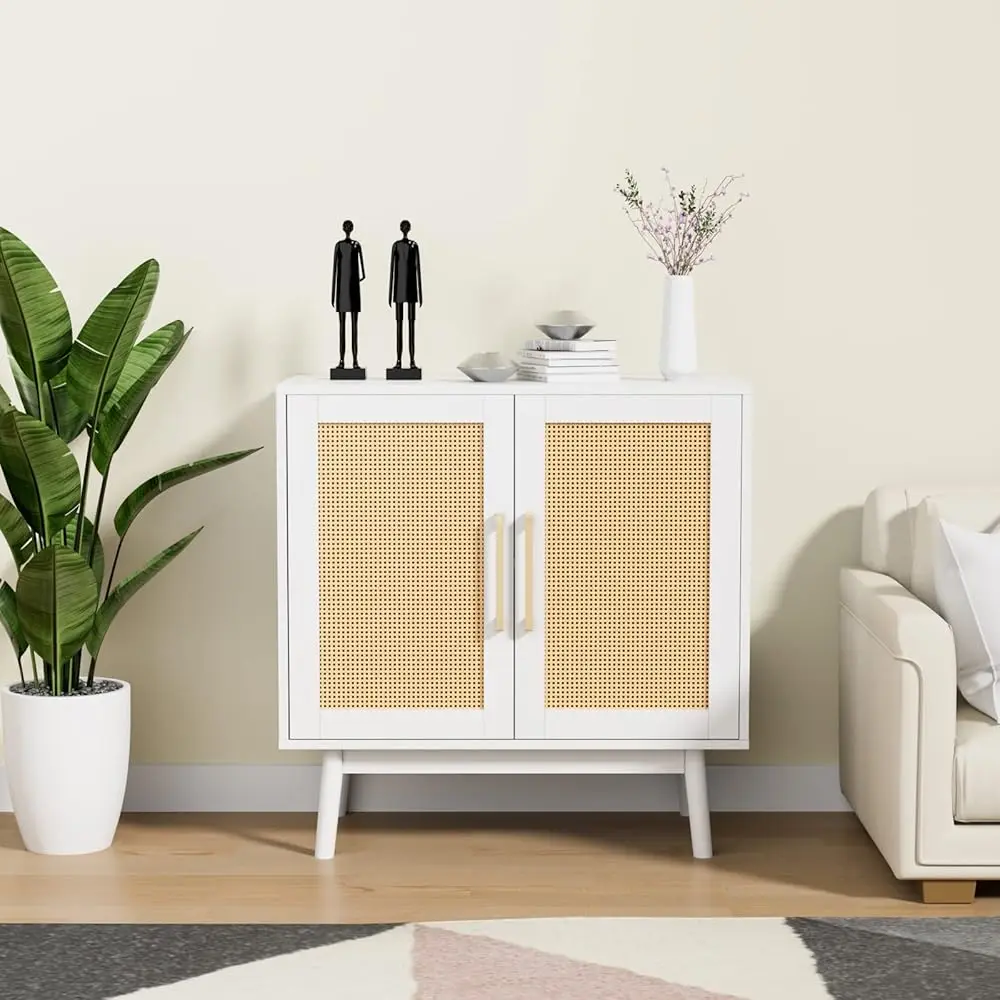 Sideboard Buffet Cabinet, Accent Boho With Adjustable Shelves, Rattan Storage For Kitchen Living Room Entryway, White
Sideboard Buffet Cabinet, Accent Boho With Adjustable Shelves, Rattan Storage For Kitchen Living Room Entryway, White