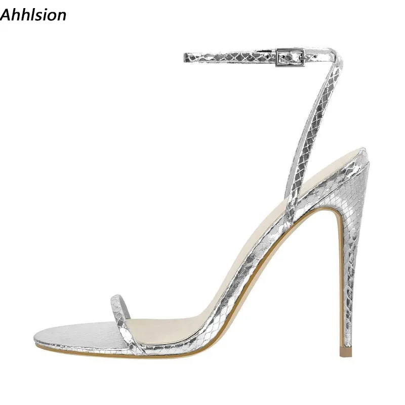 Ahhlsion Handmade Women Summer Sandals Sexy Stiletto Heels Round Toe Beautiful Silver Party Shoes Ladies US Size 5-20
Ahhlsion Handmade Women Summer Sandals Sexy Stiletto Heels Round Toe Beautiful Silver Party Shoes Ladies US Size 5-20