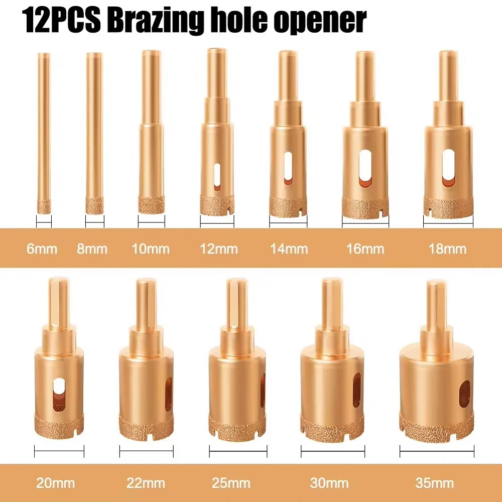12PCs/Box Wet And Dry Use Brazing Core Drill Bit Set M10 Hexagonal Shank Hand Drill Hole Opener Easy Chip Removal Drilling/Hole
12PCs/Box Wet And Dry Use Brazing Core Drill Bit Set M10 Hexagonal Shank Hand Drill Hole Opener Easy Chip Removal Drilling/Hole