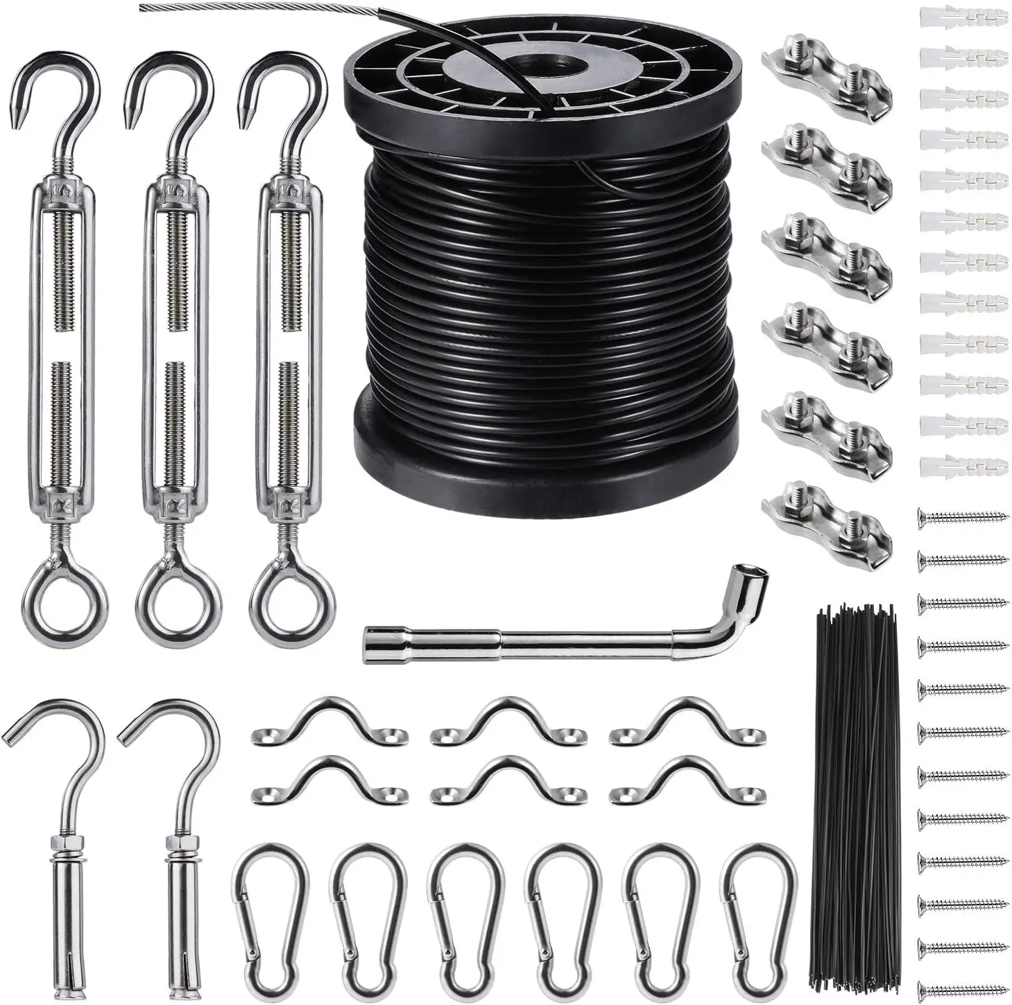 Outdoor String Lights Hanging Kit with 164ft Steel Wire, Turnbuckle & Hooks for Garden Party Decor
Outdoor String Lights Hanging Kit with 164ft Steel Wire, Turnbuckle & Hooks for Garden Party Decor