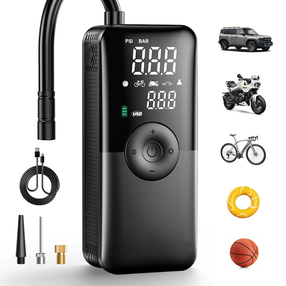 Carsun Digital Cordless Air Pump Rechargeable Tire Inflator Portable Compressor for Daily Use on Car Motorcycle Bicycle Balls
Carsun Digital Cordless Air Pump Rechargeable Tire Inflator Portable Compressor for Daily Use on Car Motorcycle Bicycle Balls