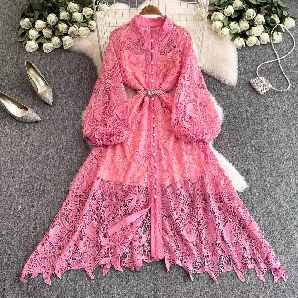 2024 New Spring Autumn Lace Fashion Vintage Stand Collar Lantern Sleeve Pearl Belt Single Breasted Party Casual Holiday Dresses
2024 New Spring Autumn Lace Fashion Vintage Stand Collar Lantern Sleeve Pearl Belt Single Breasted Party Casual Holiday Dresses