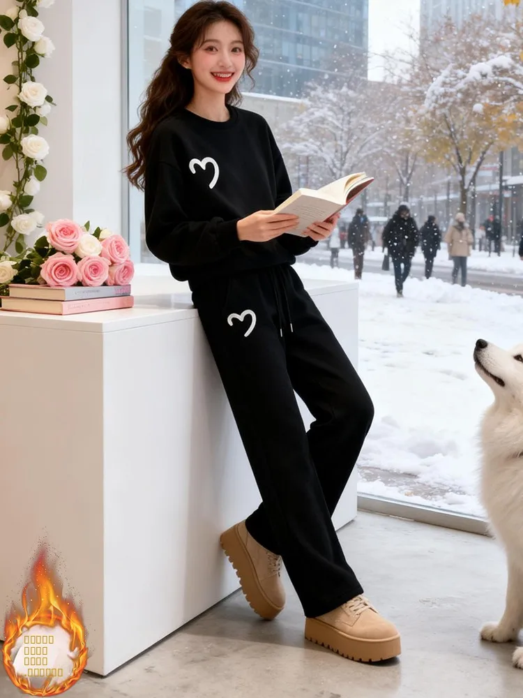 Women's High Waist Wide Leg Pants Hoodie Thickened Fleece Autumn Winter Fashion Set Casual Sporty Look Full Body Warmth
Women's High Waist Wide Leg Pants Hoodie Thickened Fleece Autumn Winter Fashion Set Casual Sporty Look Full Body Warmth