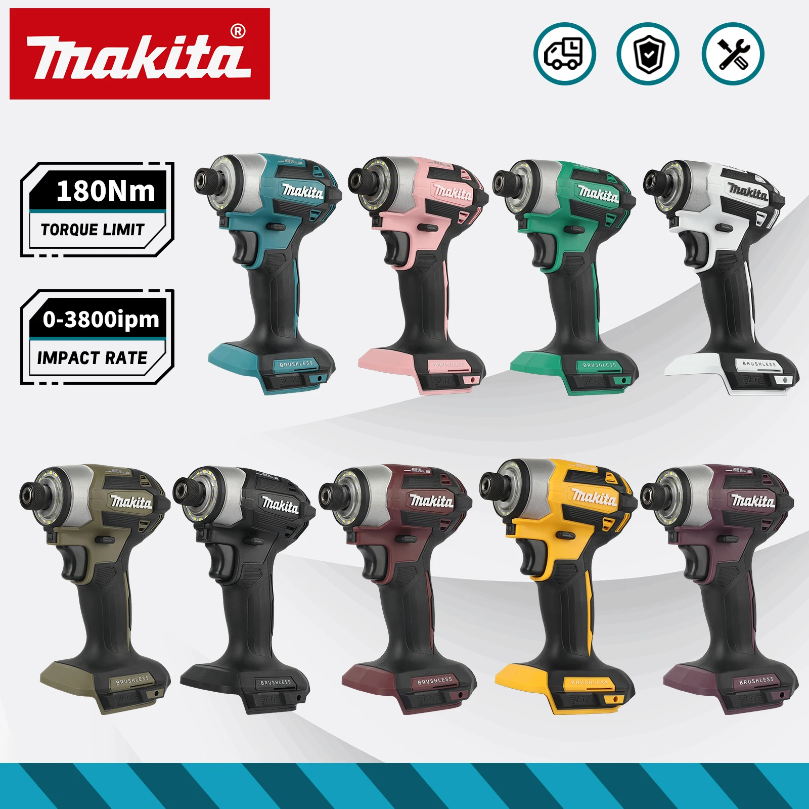 Многоцветная бесщеточная электрическая отвертка Makita, 36700 об/мин, ударный шуруповерт, 180 Нм, высокий крутящий момент, электрическая дрель для аккумулятора Makita 18 В.
Многоцветная бесщеточная электрическая отвертка Makita, 36700 об/мин, ударный шуруповерт, 180 Нм, высокий крутящий момент, электрическая дрель для аккумулятора Makita 18 В.