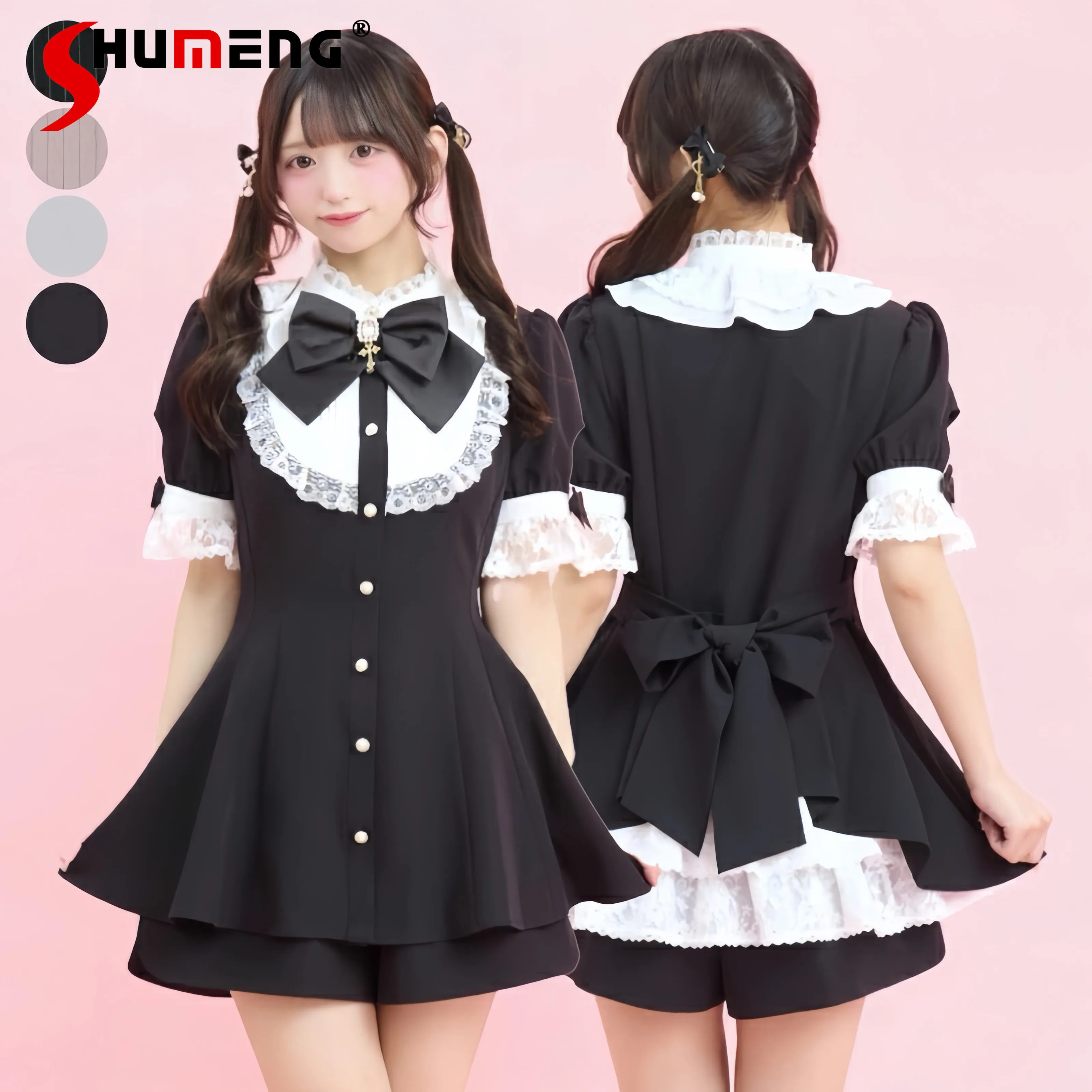 Japanese Mines Style Mass-produced SC Suit Lace Splicing Short Sleeved Lace-up Dress High Waist Shorts Two-piece Sets for Women
Japanese Mines Style Mass-produced SC Suit Lace Splicing Short Sleeved Lace-up Dress High Waist Shorts Two-piece Sets for Women