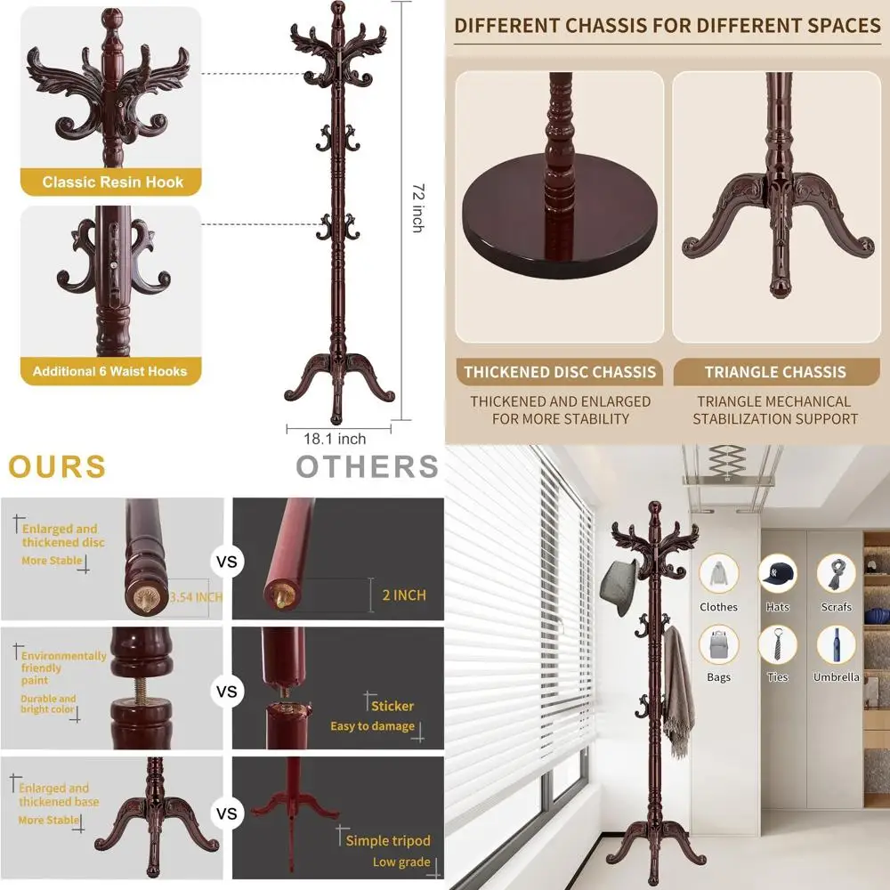 Sturdy Birch Wood Coat Rack with 14 Hooks, Vintage Style Standing Tree for Hallway or Entryway
Sturdy Birch Wood Coat Rack with 14 Hooks, Vintage Style Standing Tree for Hallway or Entryway