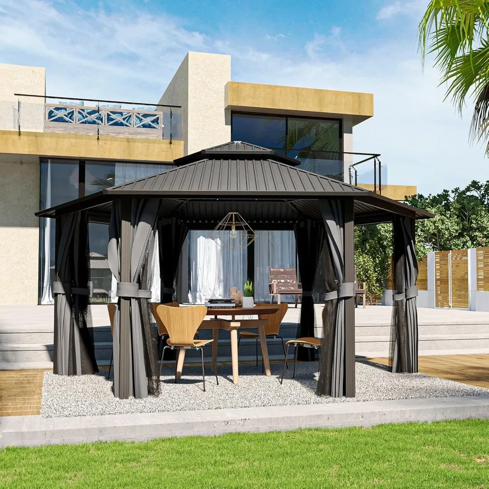 15' X 15' Hardtop Gazebo, Outdoor Hexagonal Gazebo with Galvanized Steel Roof, Aluminum Gazebo with Curtains and Netting,
15' X 15' Hardtop Gazebo, Outdoor Hexagonal Gazebo with Galvanized Steel Roof, Aluminum Gazebo with Curtains and Netting,