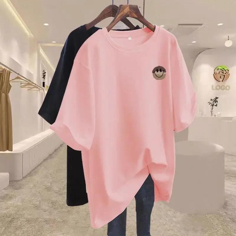 Ladies Cute Smiling Face Pure Cotton T-shirt Summer Loose and Slim Short Sleeved Top Lady Versatile Basic Fashion Tee
Ladies Cute Smiling Face Pure Cotton T-shirt Summer Loose and Slim Short Sleeved Top Lady Versatile Basic Fashion Tee