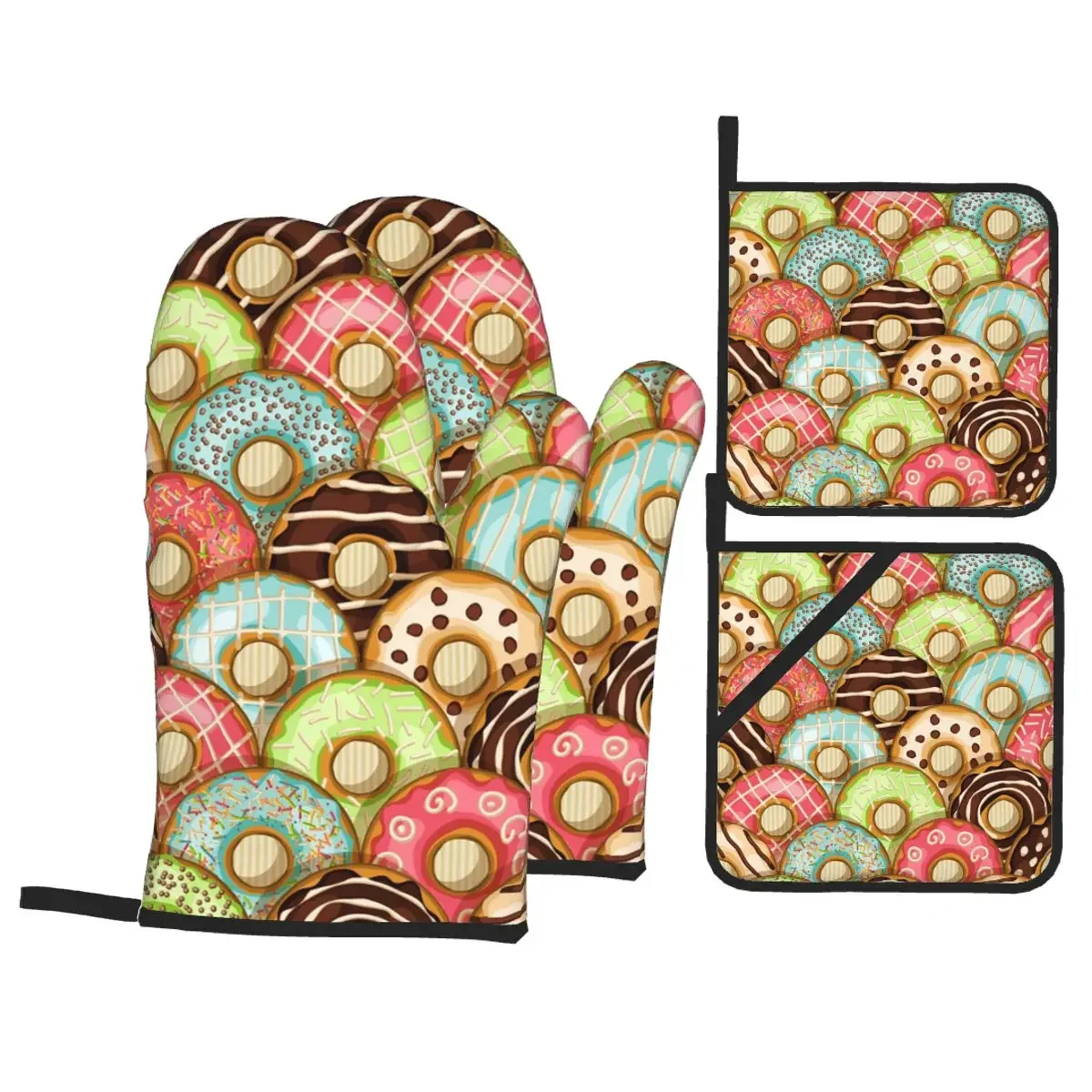Sweet Donuts In Glaze Oven Mitts and Pot Holders Sets of 4 Custom Heat Resistant Non Slip Kitchen BBQ Gloves for Cooking Baking
Sweet Donuts In Glaze Oven Mitts and Pot Holders Sets of 4 Custom Heat Resistant Non Slip Kitchen BBQ Gloves for Cooking Baking