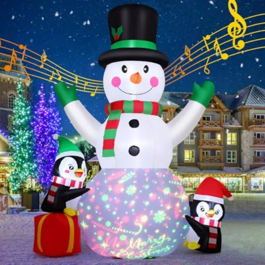 Outdoor Christmas inflatable snowman, 8 FT, PVC material, white with red/blue/green accents, built-in music box and rotating co
Outdoor Christmas inflatable snowman, 8 FT, PVC material, white with red/blue/green accents, built-in music box and rotating co