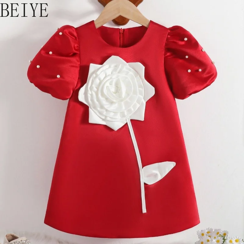 Elegant Red Satin Princess Dress for Girls Luxury Puff Sleeve with Pearl Beads 3D White Rose Kids Birthday Wedding Gown Dress
Elegant Red Satin Princess Dress for Girls Luxury Puff Sleeve with Pearl Beads 3D White Rose Kids Birthday Wedding Gown Dress