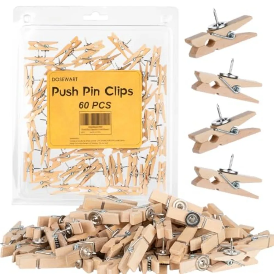 Push Pin Clips for Cork Board, 60 Pcs Wooden Paper Clips with Push pins for Bulletin Board Decoration, Artworks, Notes, Photos,
Push Pin Clips for Cork Board, 60 Pcs Wooden Paper Clips with Push pins for Bulletin Board Decoration, Artworks, Notes, Photos,