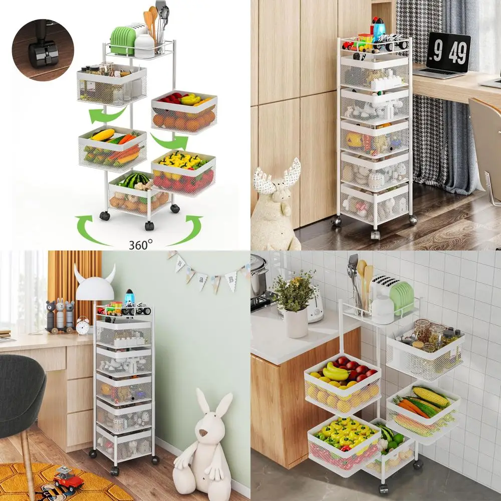 Кухонная корзина с фруктами, вращающаяся полка для хранения, полка для ванной комнаты, тележка для хранения на колесиках, 5-уровневый органайзер для белого картофеля и лука
Кухонная корзина с фруктами, вращающаяся полка для хранения, полка для ванной комнаты, тележка для хранения на колесиках, 5-уровневый органайзер для белого картофеля и лука